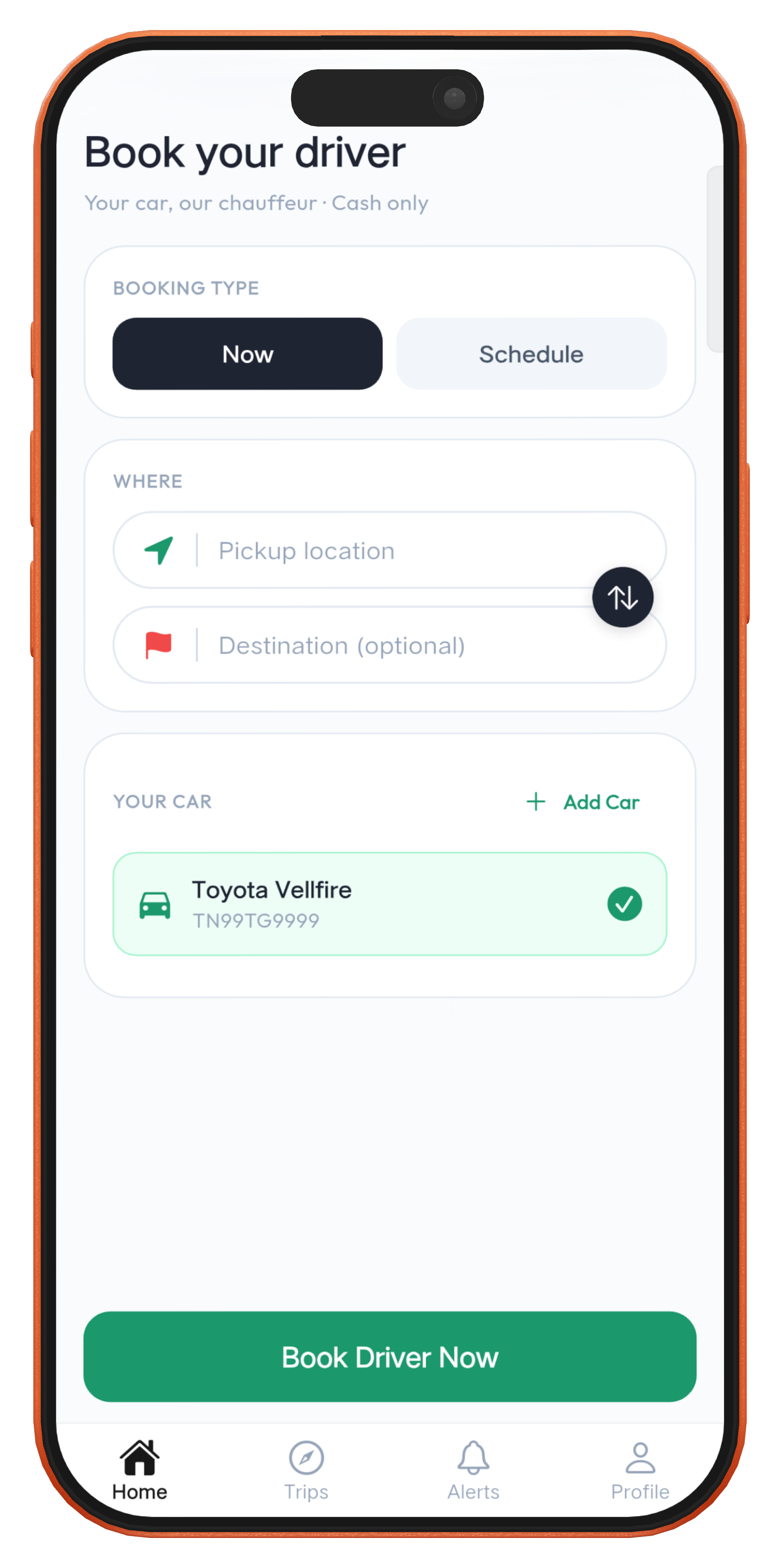 Drave app booking screen in an iPhone 15 Pro mockup